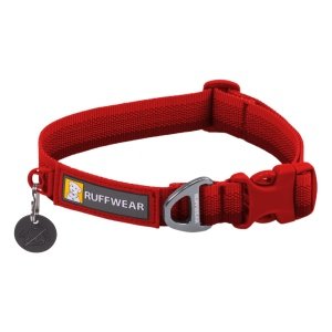 RUFFWEAR Front Range Collar, Large Dog Collar with Aluminium V-Ring, Adjustable Length Pet Dog Collar, Comfortable Soft Fabric, Animal Collar with Dog Lead Attachment Ring, 51-66cm, Red Canyon