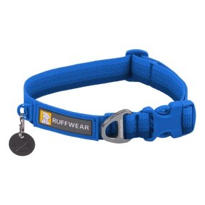 RUFFWEAR Front Range Collar, Large Dog Collar with Aluminium V-Ring, Adjustable Length Pet Dog Collar, Comfortable Soft Fabric, Animal Collar with Dog Lead Attachment Ring, 51-66cm, Blue Pool